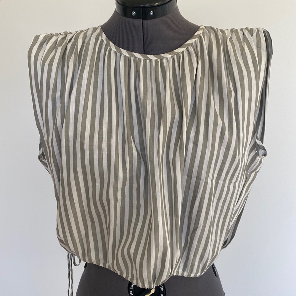 SBJ Austin Rose cotton top in gray/sage and white stripe